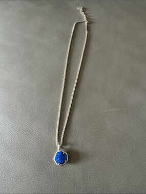 Kendra Scott Silver Necklace with Blue Druzy Hexagon Pendant